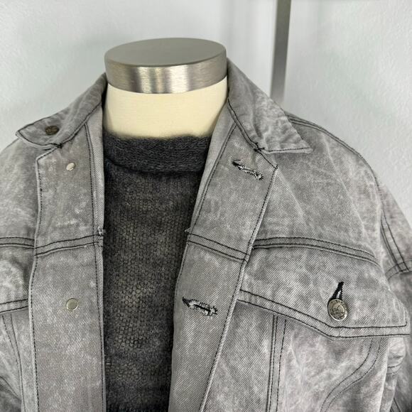 Vintage 90s 80s Gray Acid Wash Denim Jean Jacket - Picture 4 of 10